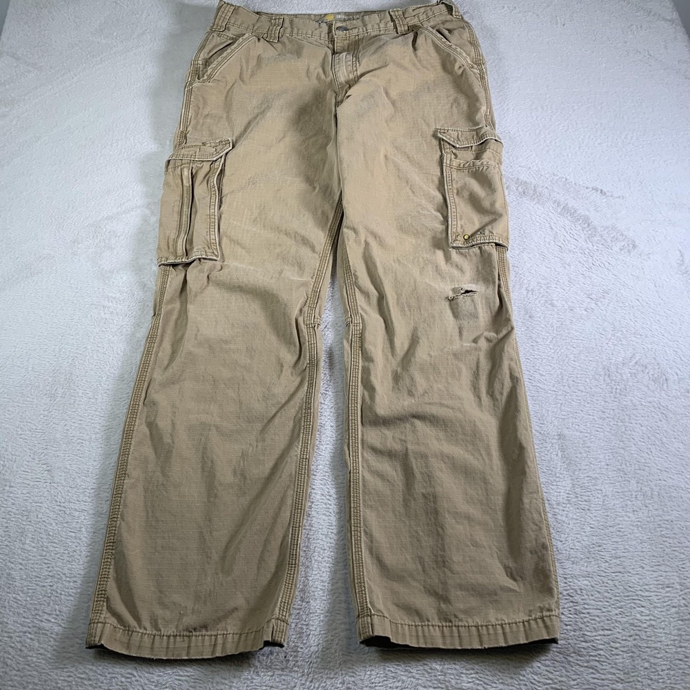 Carhartt Force Cargo Pants Mens 36x32(34x32) Khaki Relaxed Fit Ripstop Workwear‎